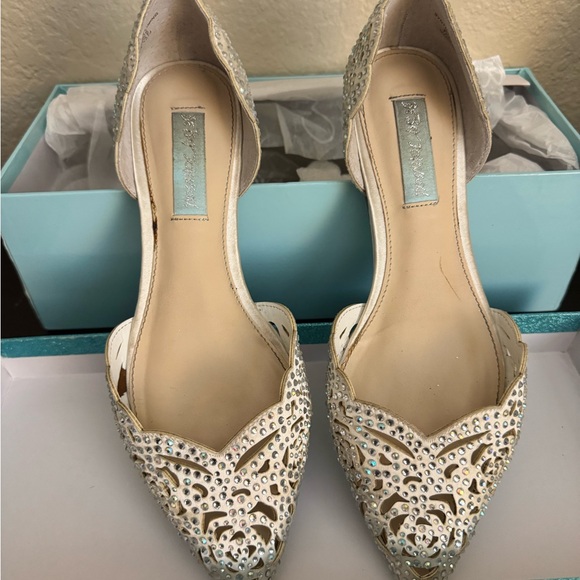 Betsey Johnson Shoes - Betsey Johnson Ivory Crystal-Embellished Lucy Flats